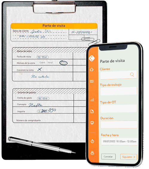 formulario de papel y formulario digital mostrando el proceso de transformación digital y cultura paperless