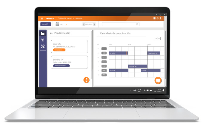 mapa de geolocalización e información de clientes o técnicos en formato de escritorio y mobile